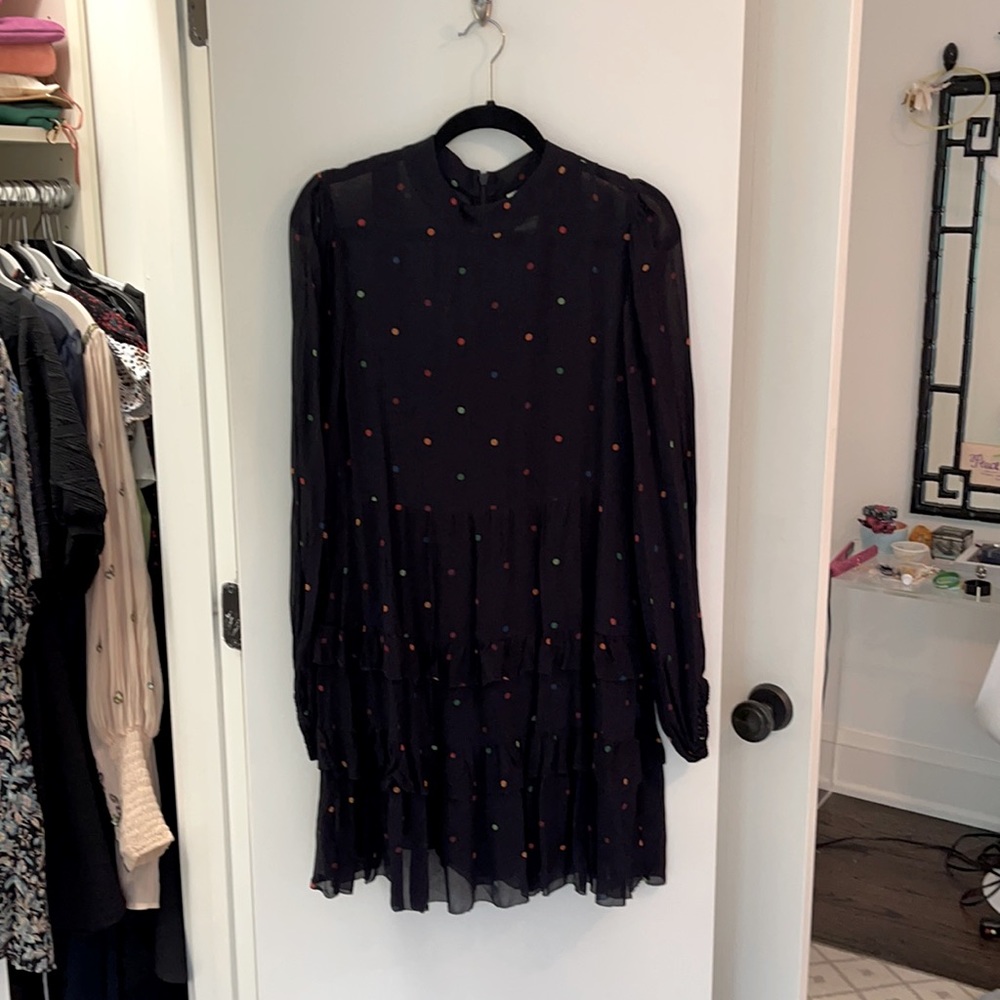 Never worn black dress with colorful polka dots
